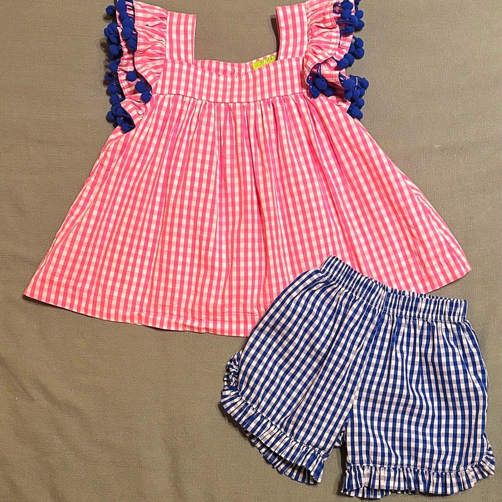 Classic Whimsy Pink & Blue Gingham Girls Matching Set